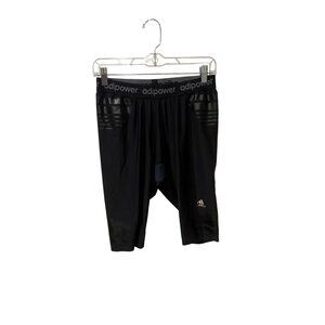 Adidas Adipower Mens Compression Shorts Black With Glossy Striped Design Size L
